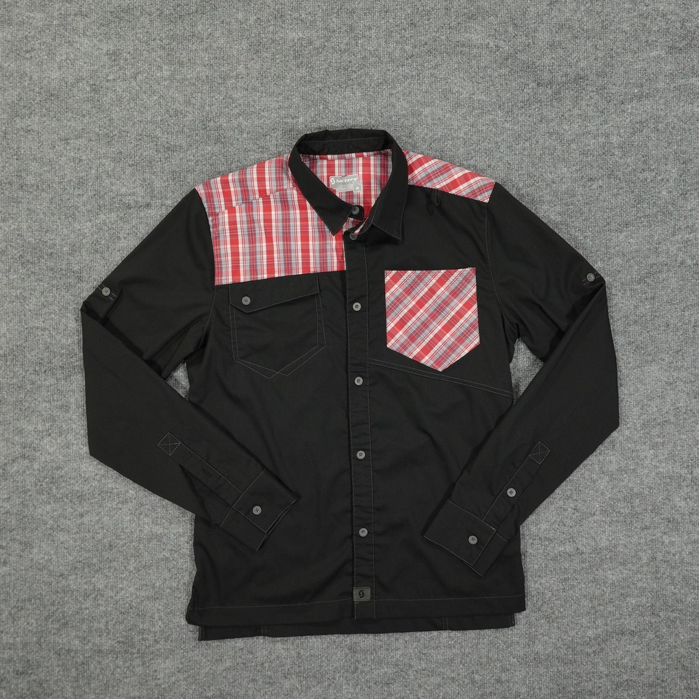 Scott Sports Shirt Mens Medium Black Red Plaid Western Yoke Button Down Casual